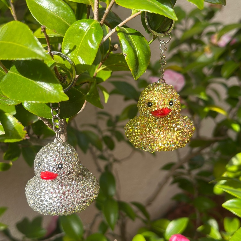 Handmade custom rhinestone blinged duck keychain